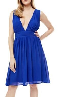 NWT Love By Design Melissa Plunge Blue Chiffon Fit & Flare Dress Women's Med